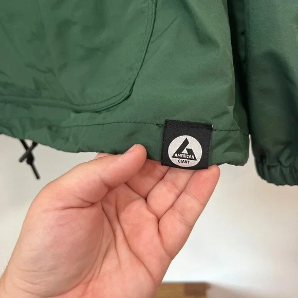 American Giant Mens Jacket XL Green 1/4 Zip Soft Shell Hood Nylon Pocket Popover - Picture 5 of 11